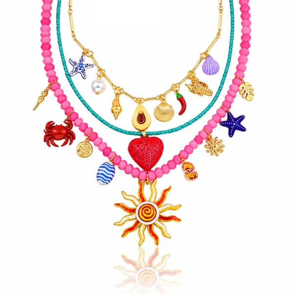 ECARLA naszyjnik wakacyjny 3w1 charmsy SŁOŃCE, ROZGWIAZDY N766