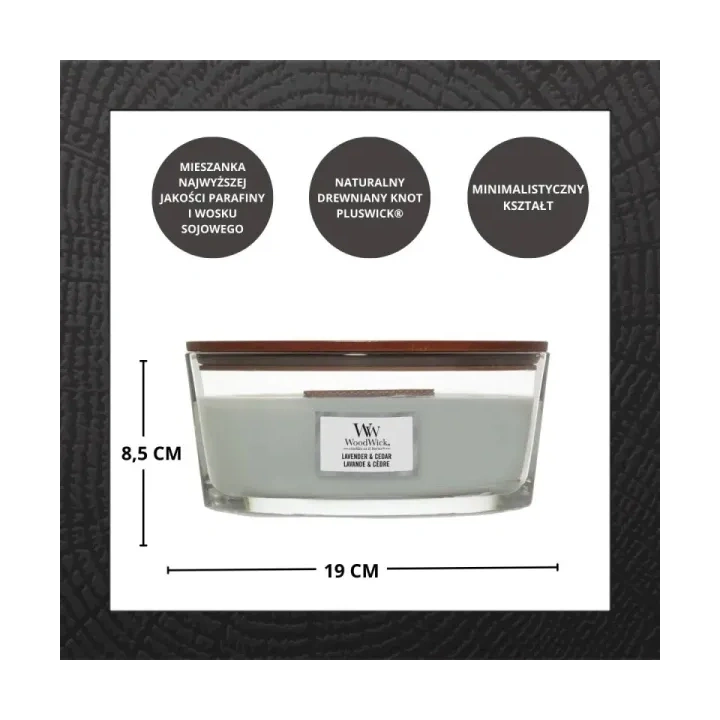 WOODWICK Core Hearthwick świeca w słoiku elipsa LAVENDER & CEDAR 453g