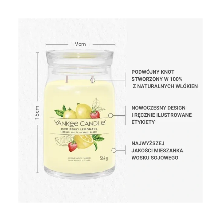 YANKEE CANDLE Signature Duża świeca w słoiku Iced BERRY LEMONADE 567g