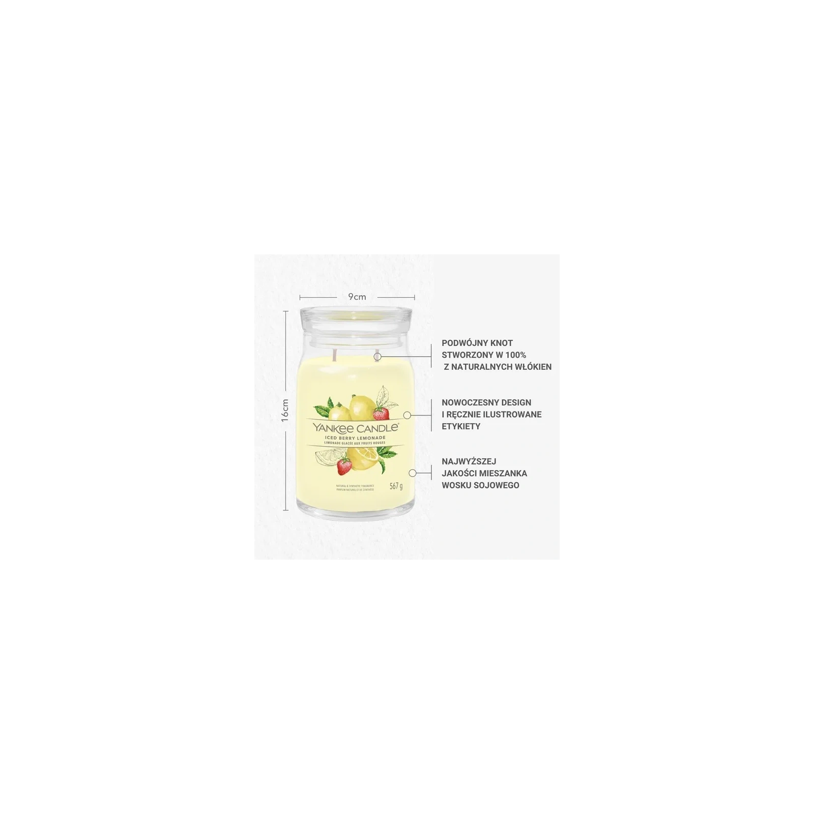 YANKEE CANDLE Signature Duża świeca w słoiku Iced BERRY LEMONADE 567g