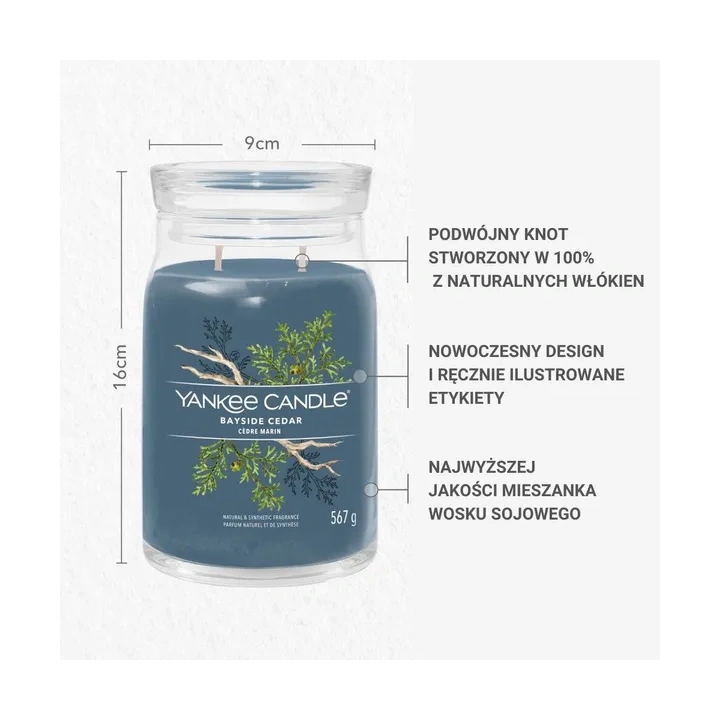 YANKEE CANDLE Signature Duża świeca w słoiku BAYSIDE CEDAR 567g