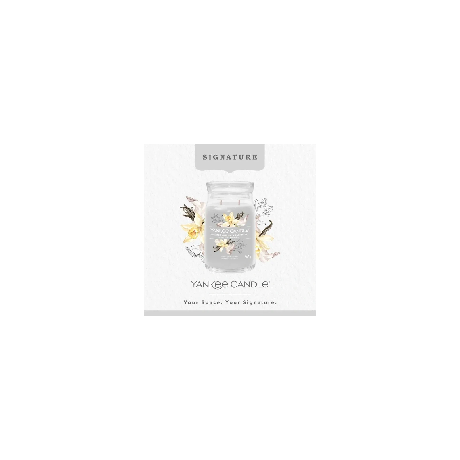 YANKEE CANDLE Signature Duża świeca w słoiku SMOKED VANILLA & CASHMERE 567g