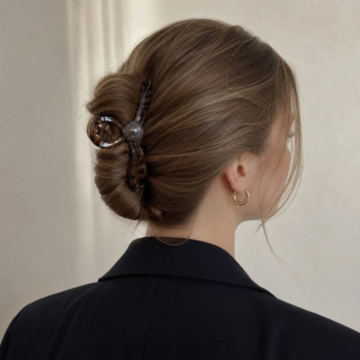 ECARLA spinka do włosów elegancka z KULKĄ Brązowa SP467