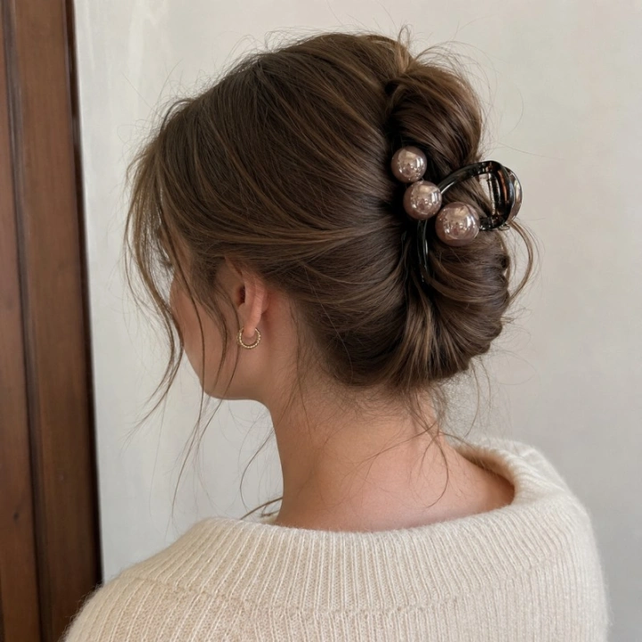 ECARLA spinka do włosów elegancka z KULKAMI Brązowa SP473