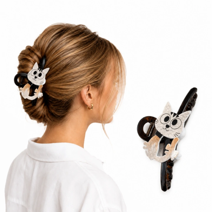 ECARLA spinka do włosów elegancka KOTEK XL 13cm SP471