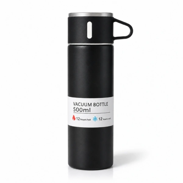 ECARLA termos turystyczny z kubkiem, stal nierdzewna 500ml Czarny BD65CZ