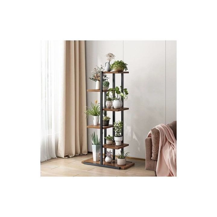 ECARLA Kwietnik stojak na kwiaty 113x60x20 Czarno Brązowy SZ16CZ