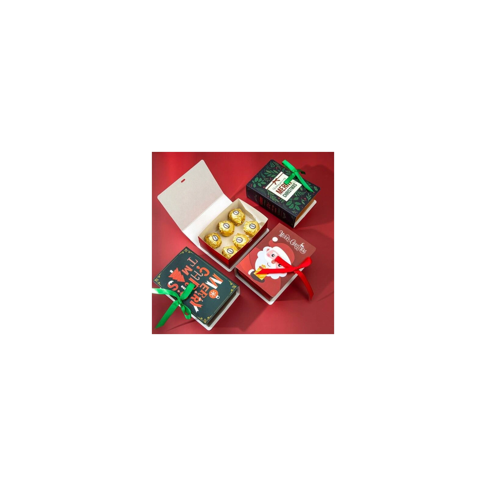 ECARLA pudełko prezentowe świąteczne z kokardą 13x9x4,5cm Merry Christmas Zielone OPO33