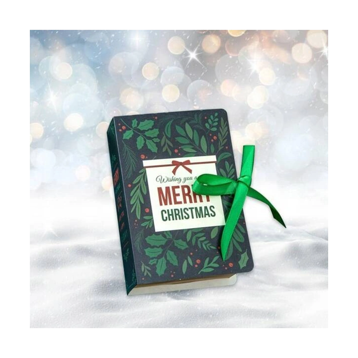 ECARLA pudełko prezentowe świąteczne z kokardą 13x9x4,5cm Merry Christmas Zielone OPO33