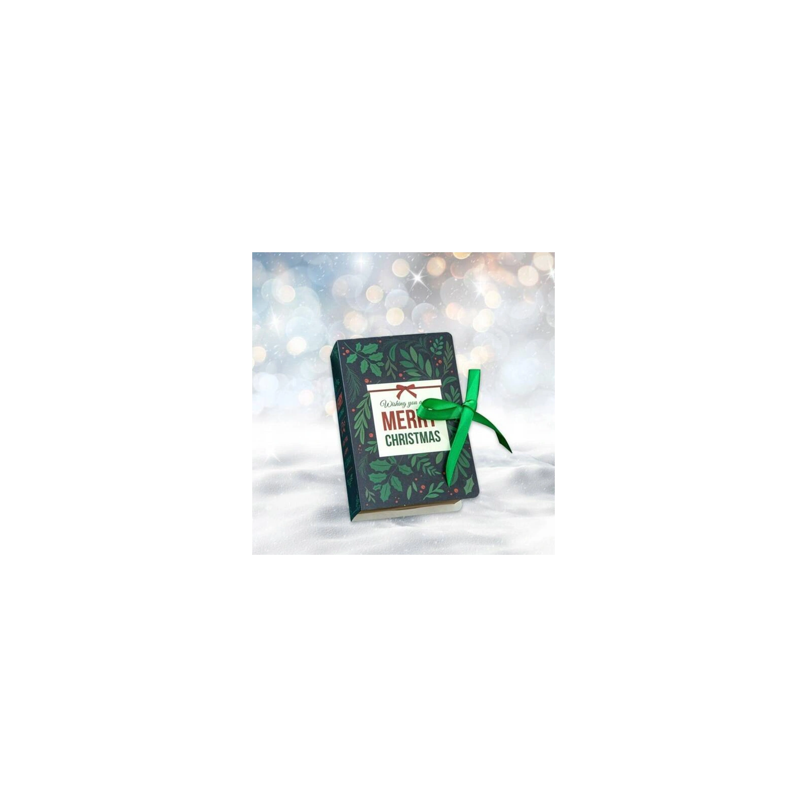 ECARLA pudełko prezentowe świąteczne z kokardą 13x9x4,5cm Merry Christmas Zielone OPO33