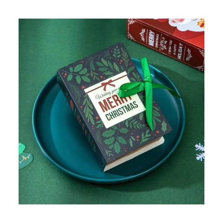 ECARLA pudełko prezentowe świąteczne z kokardą 13x9x4,5cm Merry Christmas Zielone OPO33