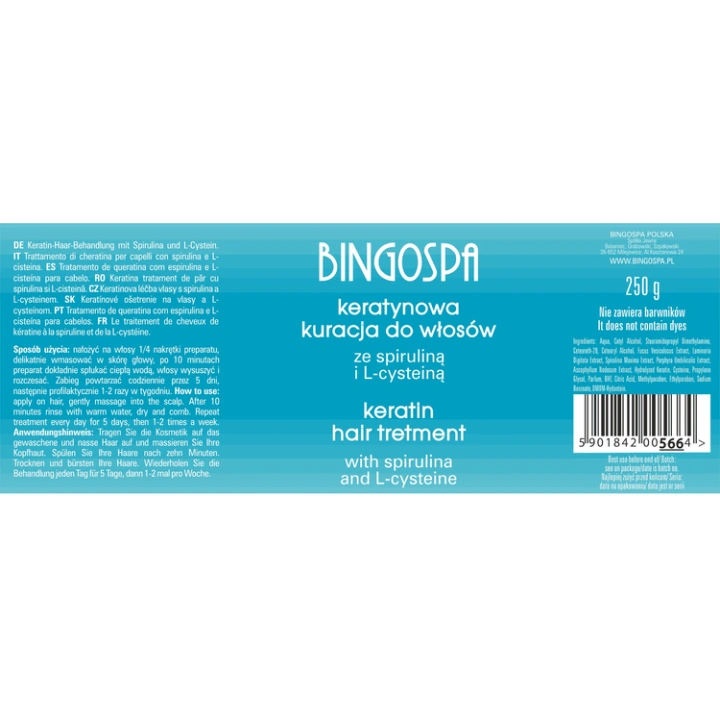 BINGOSPA Keratynowa kuracja do włosów ze spiruliną i L-cysteiną 250g