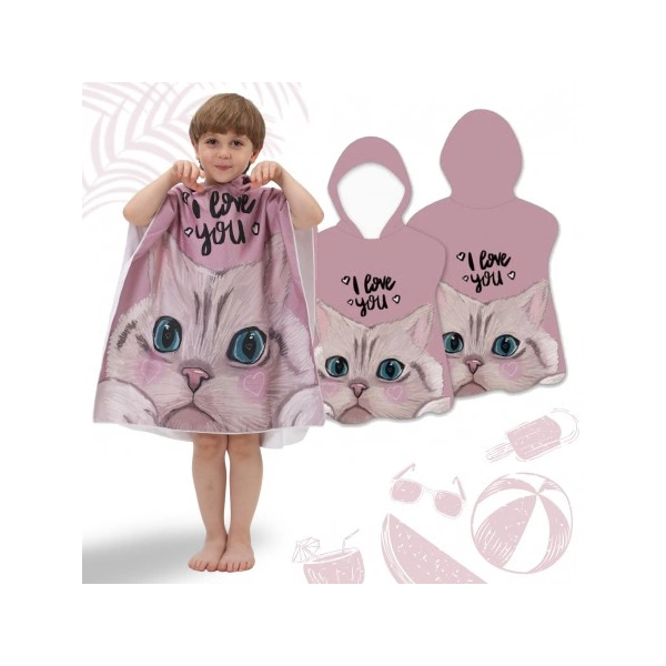 ECARLA ręcznik plażowy pelerynka dziecięca I Love You Kotek PEL02WZ2