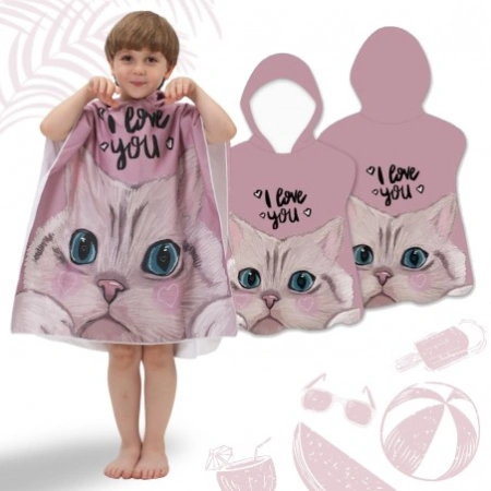 ECARLA ręcznik plażowy pelerynka dziecięca I Love You Kotek PEL02WZ2