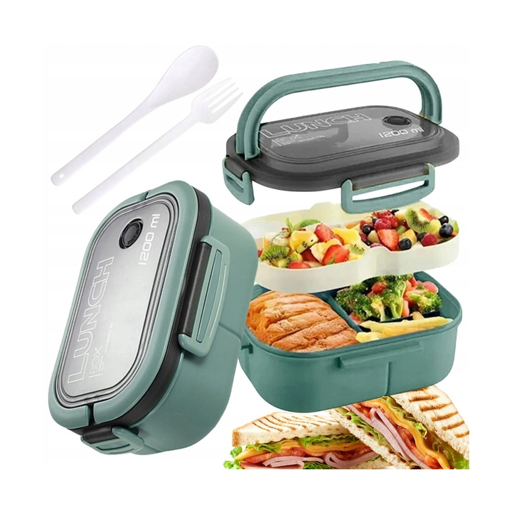 ECARLA Lunch Box śniadaniówka ze sztućcami 21x14,5x8cm Mięta PJM44M