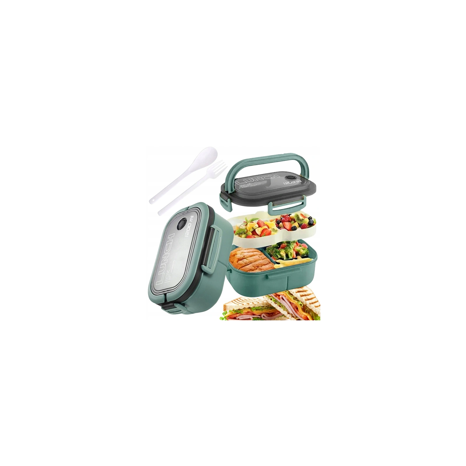 ECARLA Lunch Box śniadaniówka ze sztućcami 21x14,5x8cm Mięta PJM44M