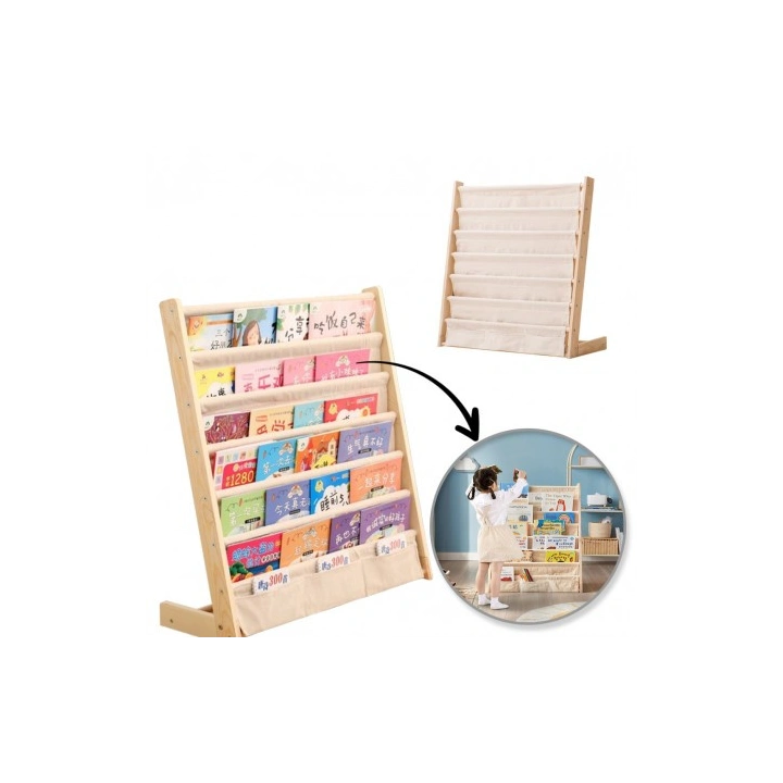 ECARLA regał organizer na książki z kieszonkami 6-poziomowy 79x60cm SZ45