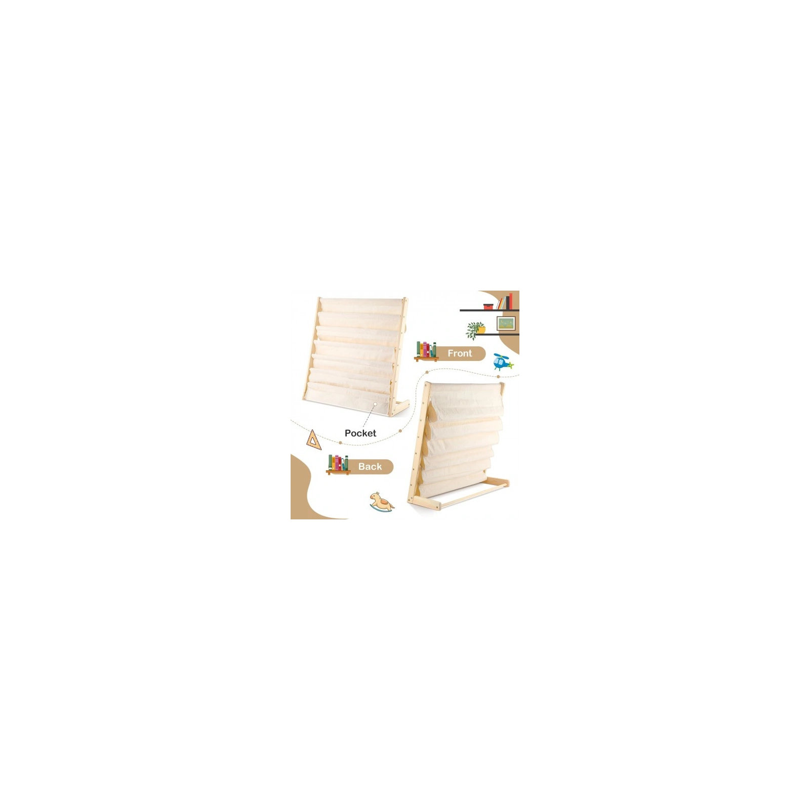 ECARLA regał organizer na książki z kieszonkami 6-poziomowy 79x60cm SZ45