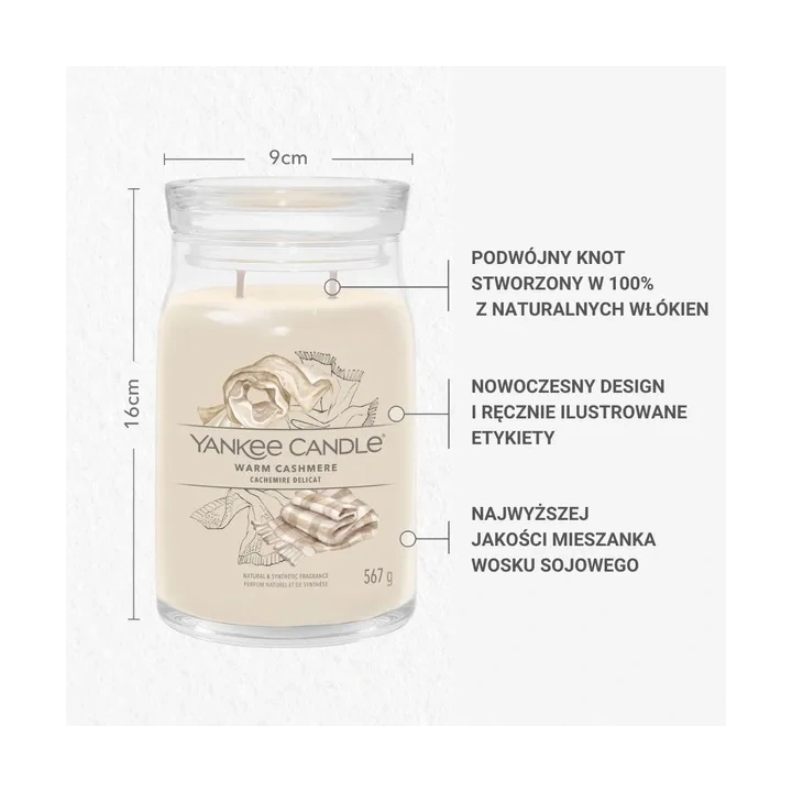 YANKEE CANDLE Signature Duża świeca w słoiku WARM CASHMERE 567g