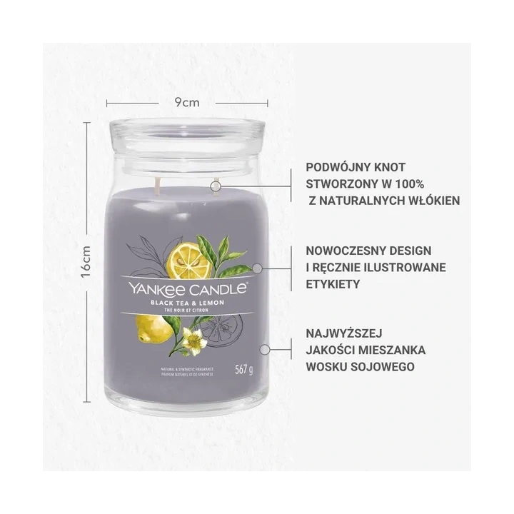 YANKEE CANDLE Signature Duża świeca w słoiku BLACK TEA & LEMON 567g