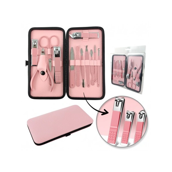 ECARLA zestaw akcesoriów do manicure w etui 12szt Różowy AK20