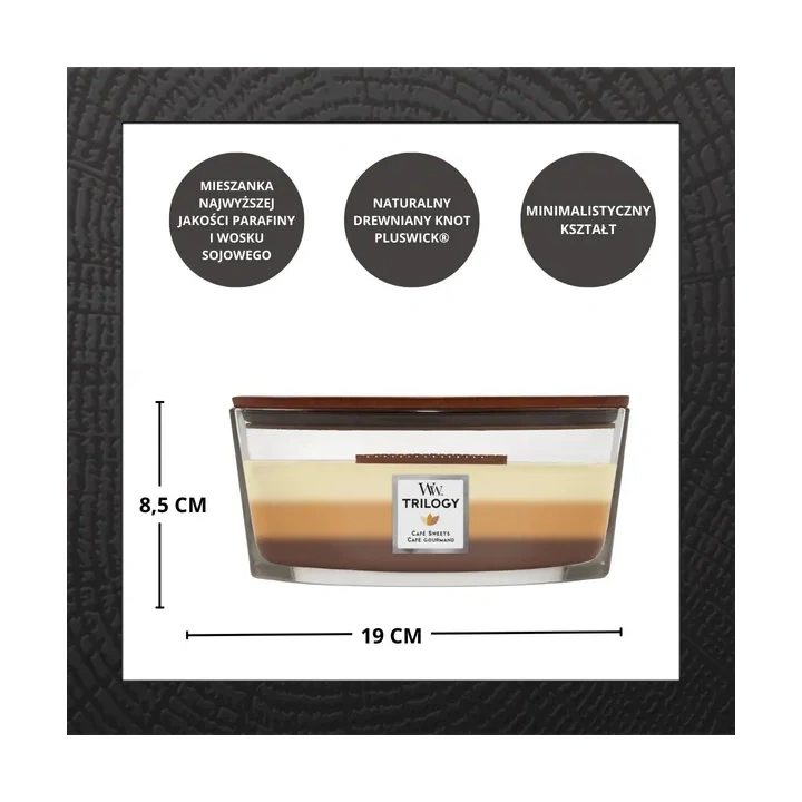 WOODWICK Hearthwick Trilogy świeca w słoiku elipsa CAFÉ SWEETS 453g 