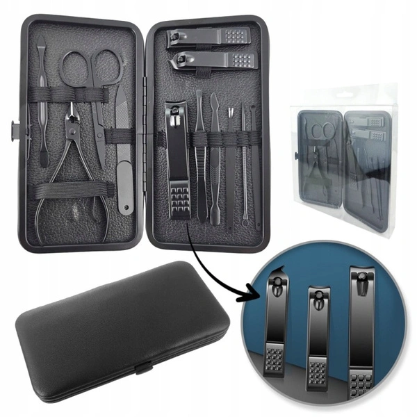 ECARLA zestaw akcesoriów do manicure w etui 12szt Czarny AK21