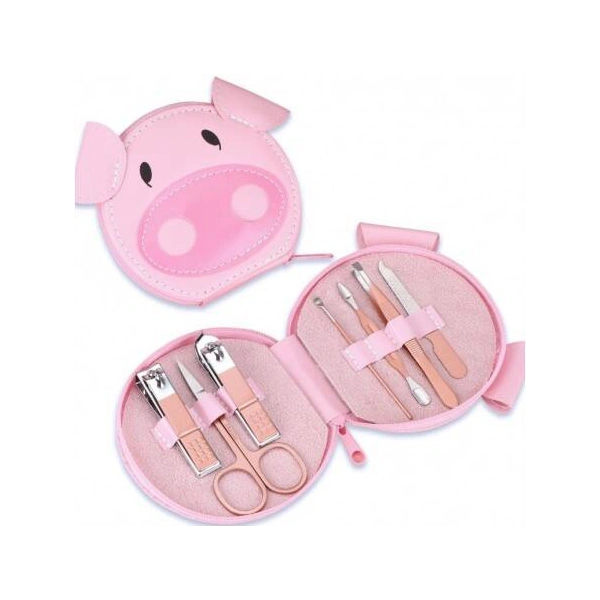 ECARLA zestaw akcesoriów do manicure w etui Różowa Świnka AK07