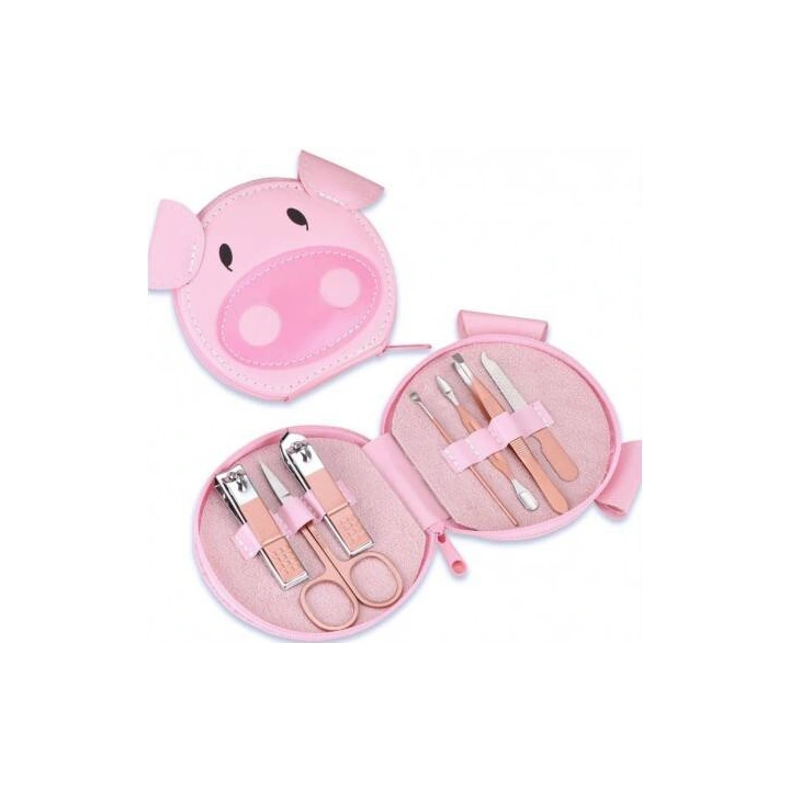 ECARLA zestaw akcesoriów do manicure w etui Różowa Świnka AK07