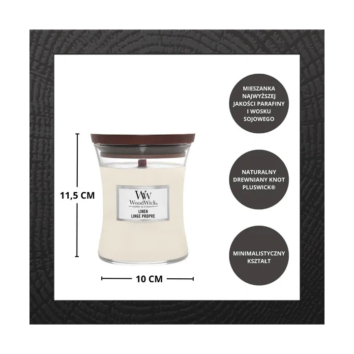 WOODWICK PlusWick średnia świeca w słoiku LINEN 275g