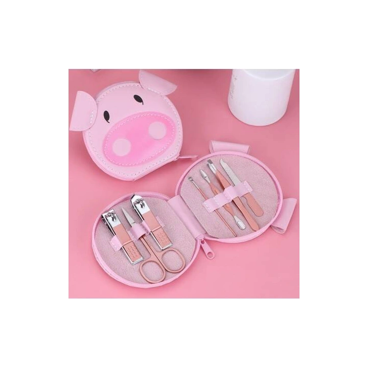 ECARLA zestaw akcesoriów do manicure w etui Różowa Świnka AK07