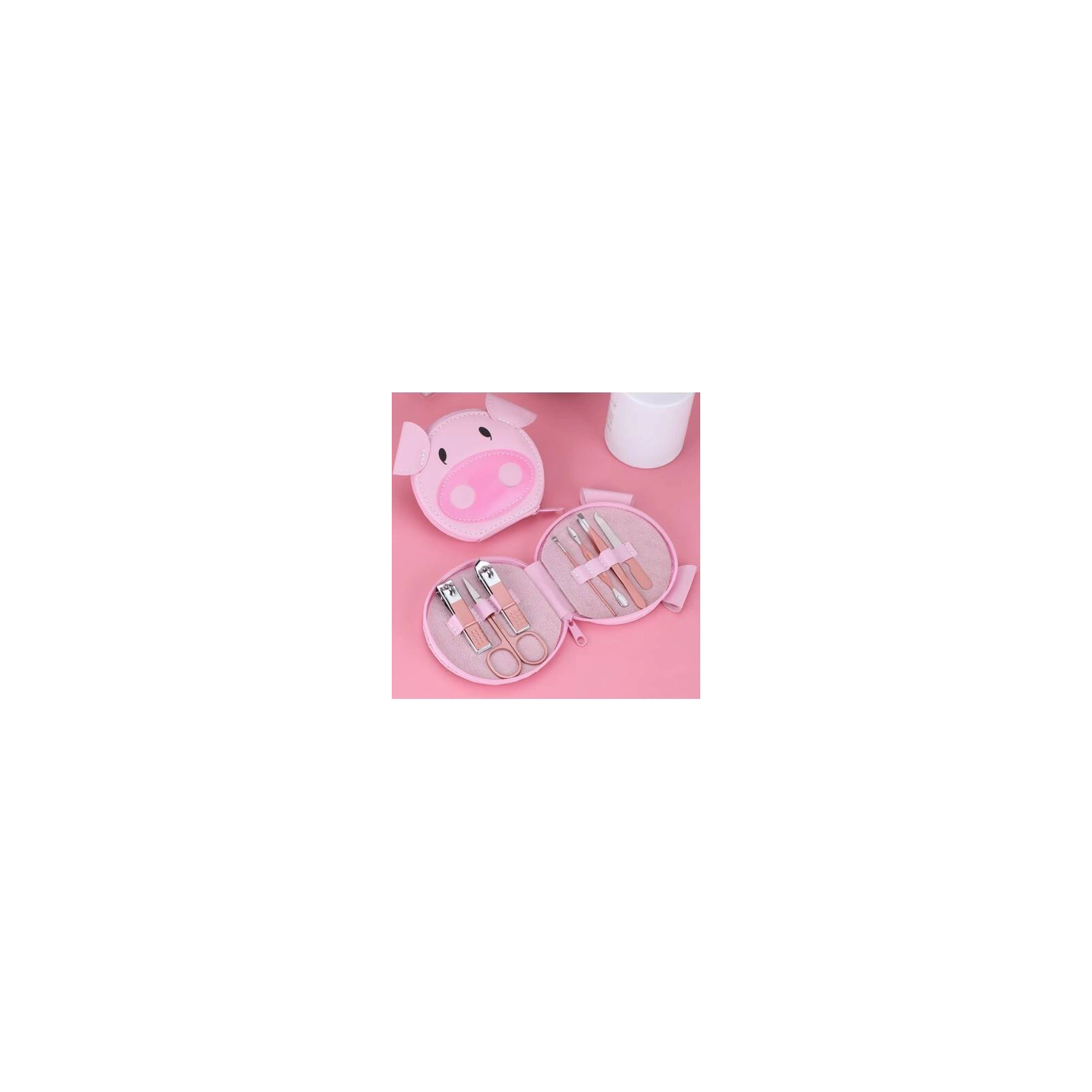 ECARLA zestaw akcesoriów do manicure w etui Różowa Świnka AK07