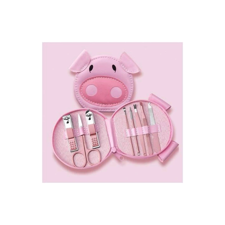 ECARLA zestaw akcesoriów do manicure w etui Różowa Świnka AK07