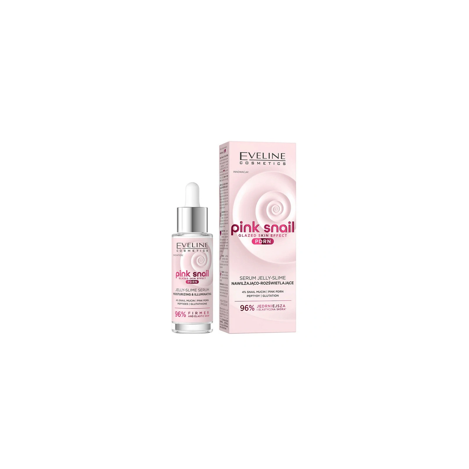 EVELINE Pink Snail Glazed Skin Effect nawilżająco-rozświetlające serum do twarzy 30ml