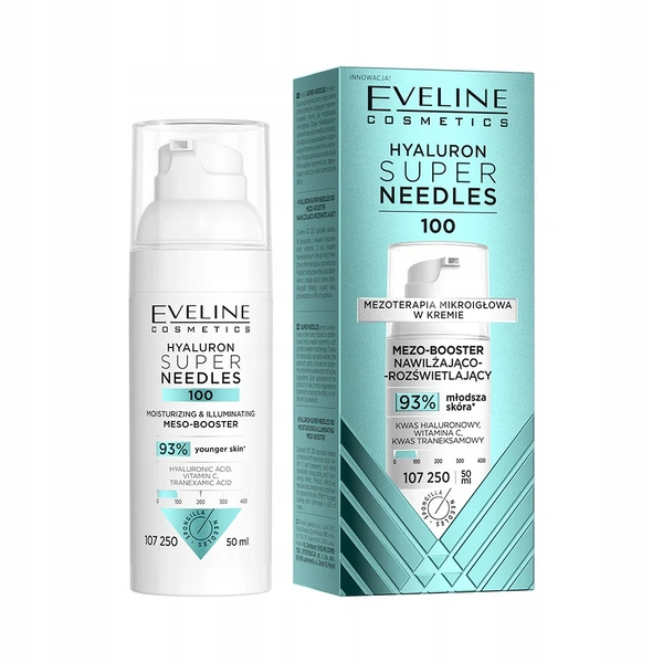 EVELINE Hyaluron Super Needles 100 mezo-booster nawilżająco-rozświetlający 50ml