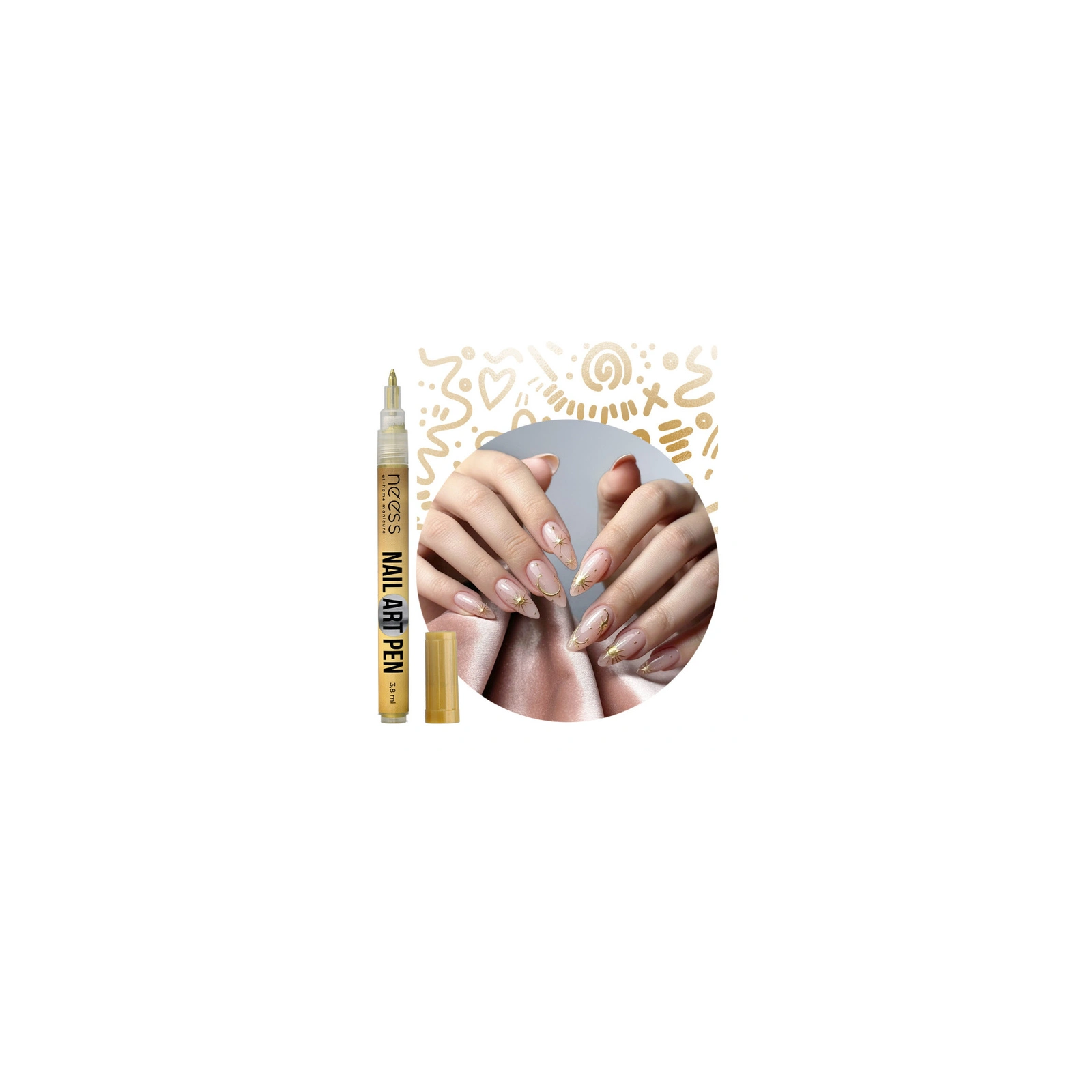 NESS Nail Art Pen pisak do zdobienia paznokci Złoty 2453 3,8ml