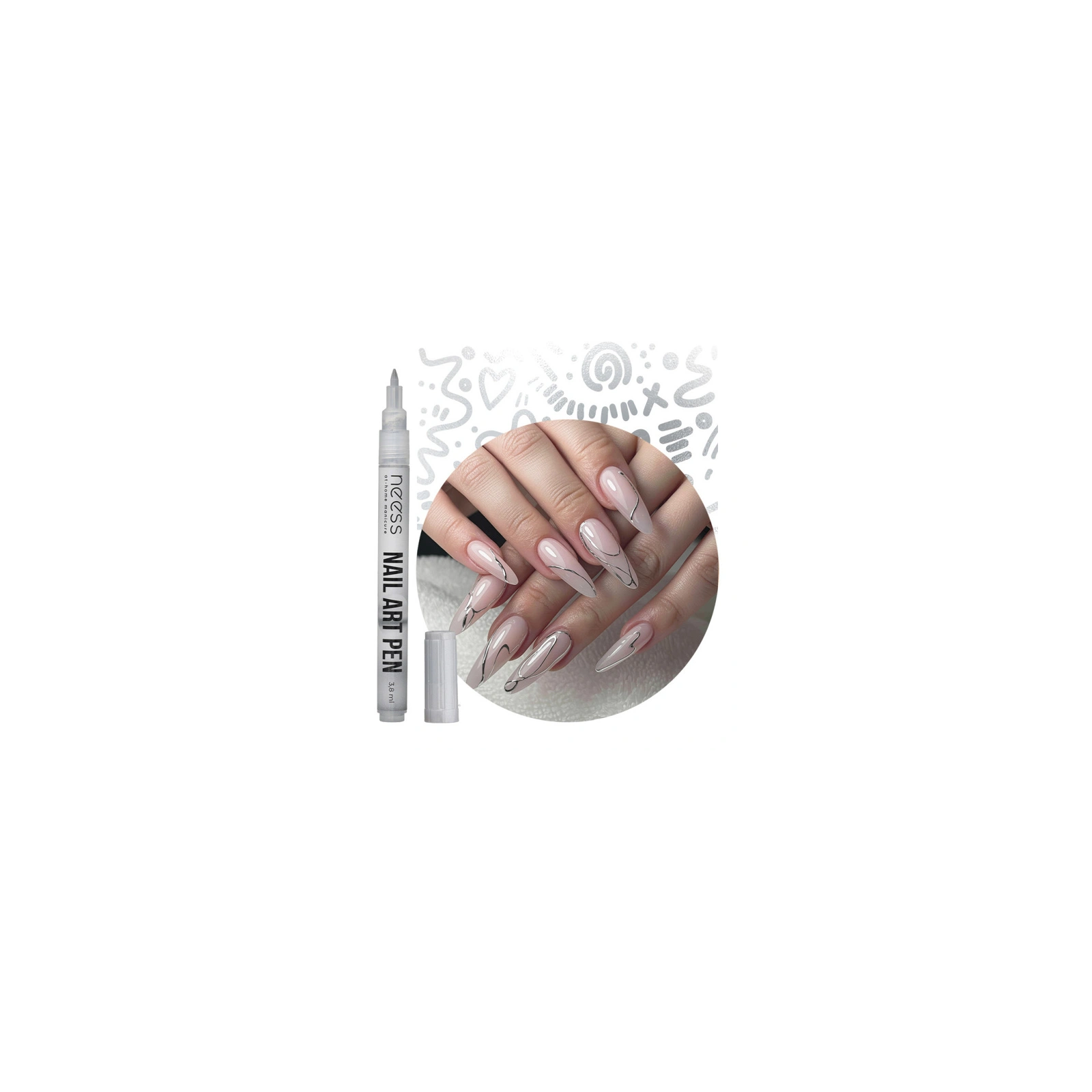 NESS Nail Art Pen pisak do zdobienia paznokci Srebrny 2452 3,8ml