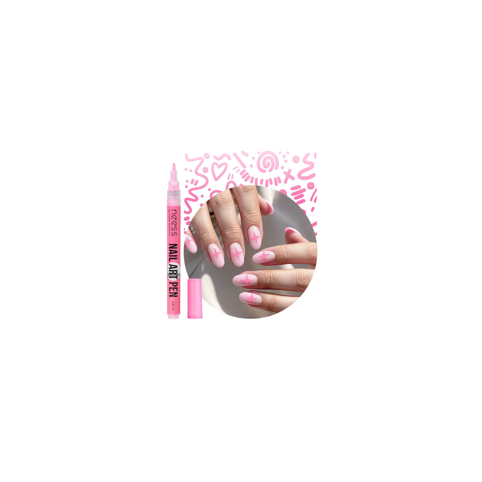 NESS Nail Art Pen pisak do zdobienia paznokci Różowy 2454 3,8ml