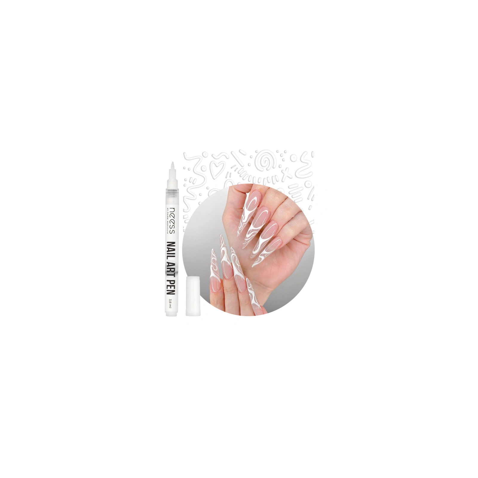 NESS Nail Art Pen pisak do zdobienia paznokci Biały 2450 3,8ml