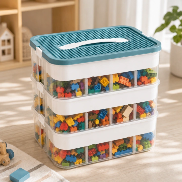 ECARLA organizer sorter na klocki z tacą do układania 31x30x22cm CB82