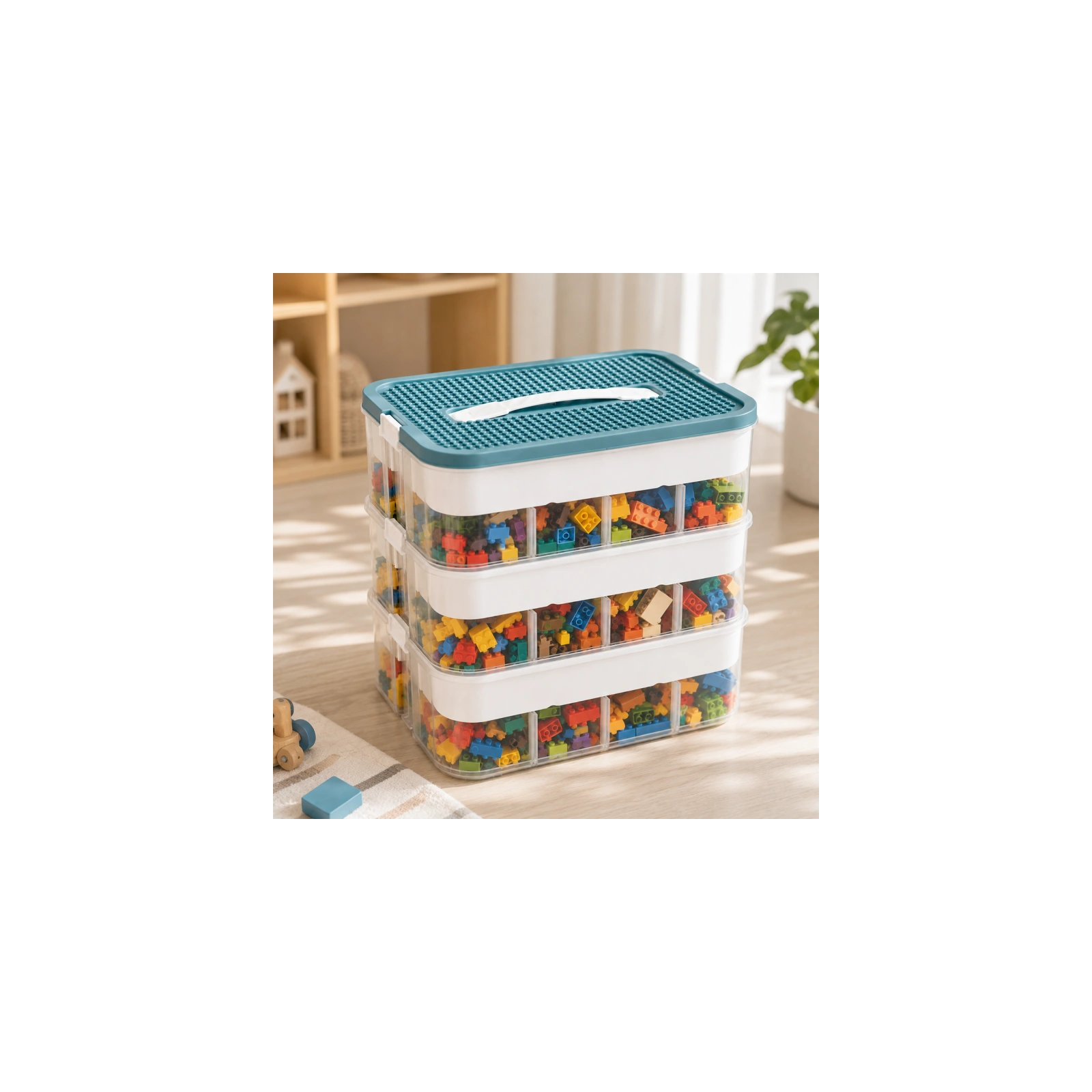 ECARLA organizer sorter na klocki z tacą do układania 31x30x22cm CB82