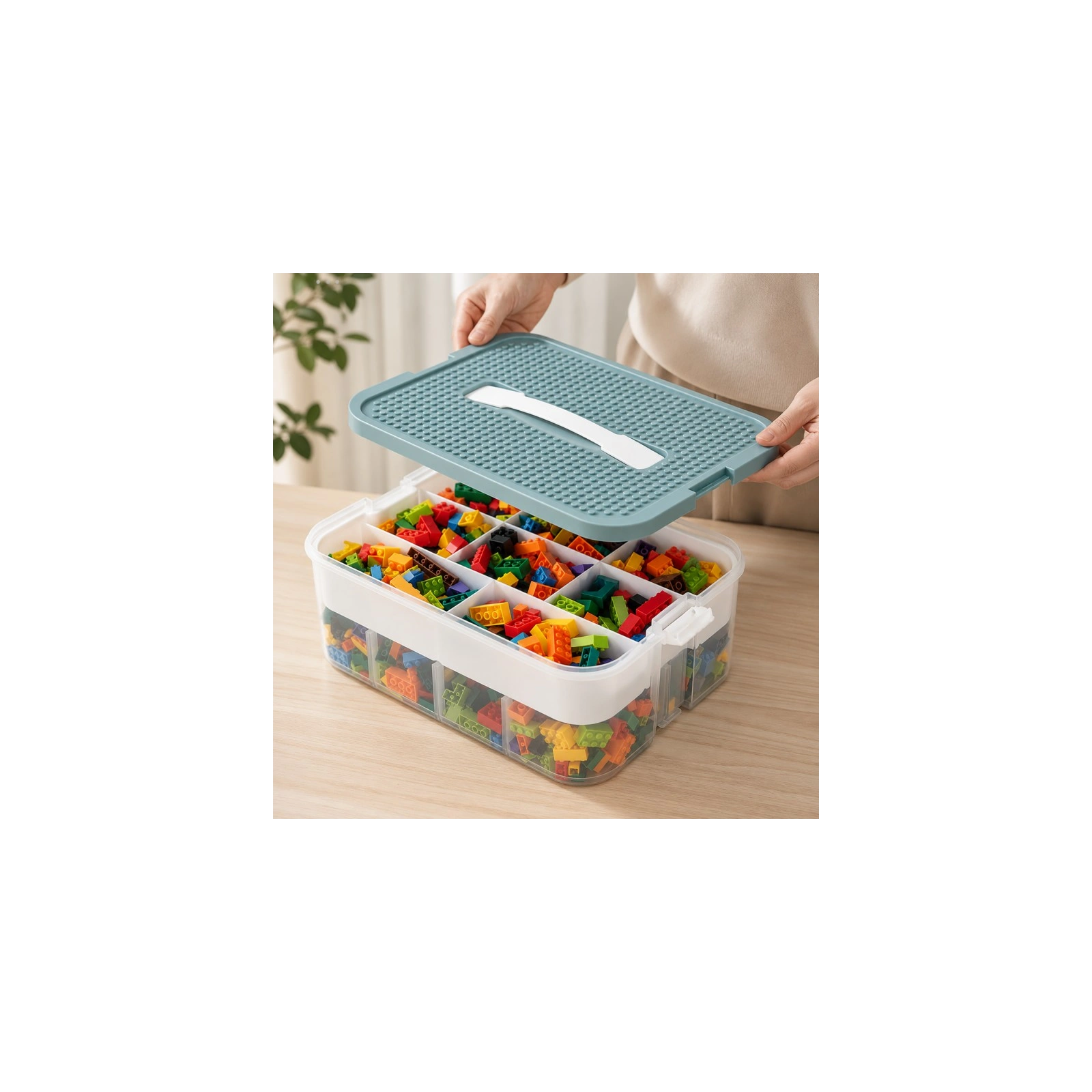 ECARLA organizer sorter na klocki z tacą do układania 31x30x22cm CB82