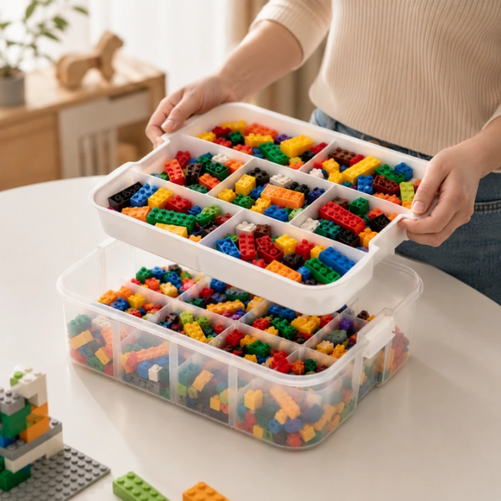ECARLA organizer sorter na klocki z tacą do układania 31x30x22cm CB82