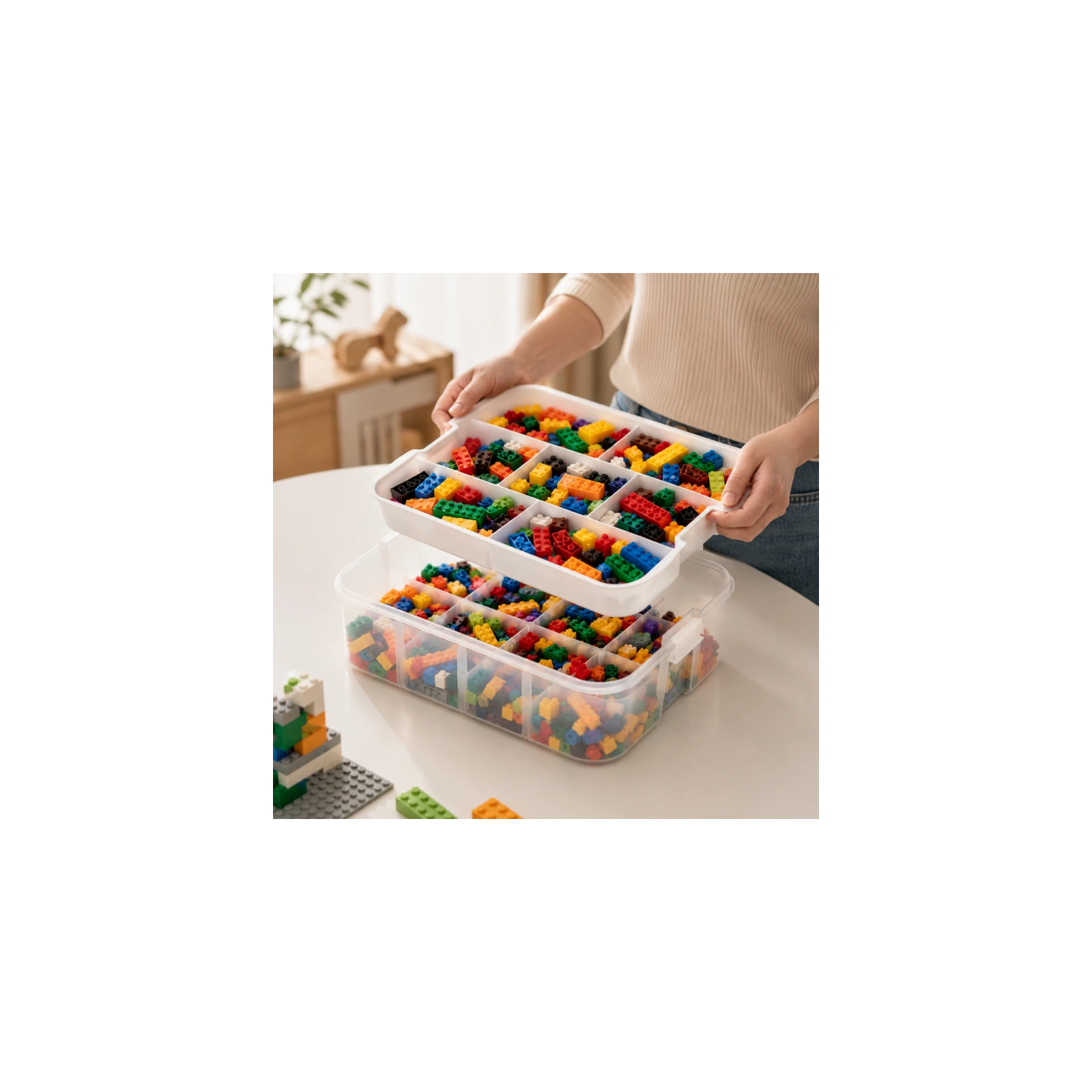 ECARLA organizer sorter na klocki z tacą do układania 31x30x22cm CB82