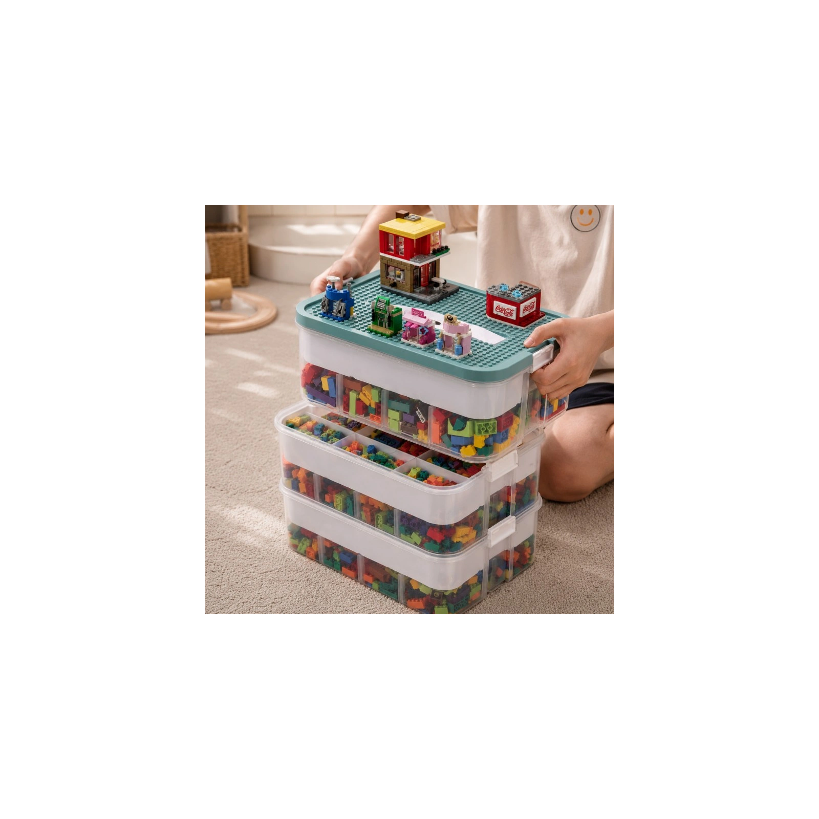 ECARLA organizer sorter na klocki z tacą do układania 31x30x22cm CB82