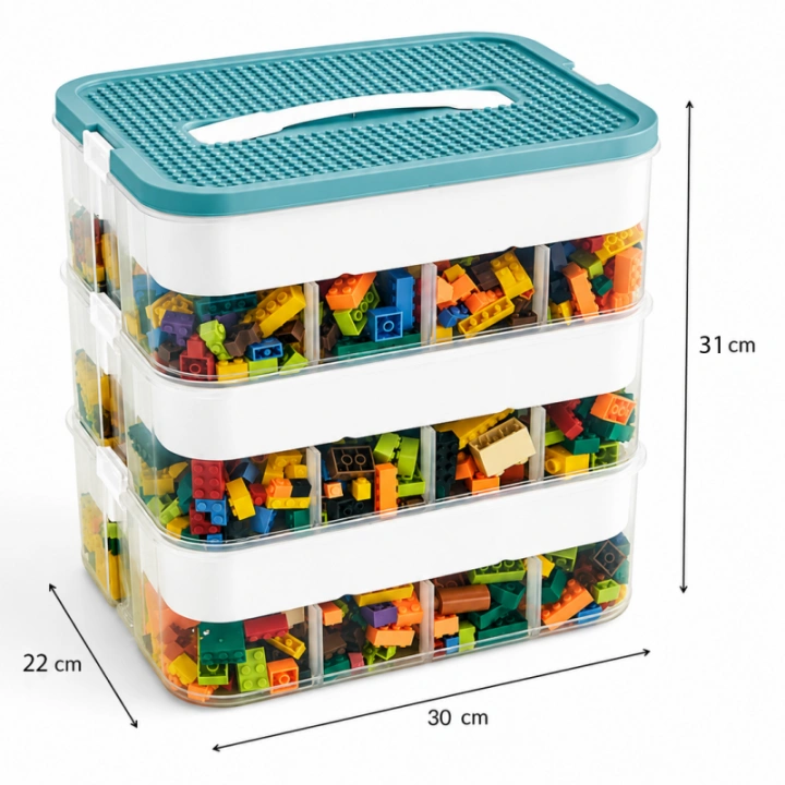ECARLA organizer sorter na klocki z tacą do układania 31x30x22cm CB82