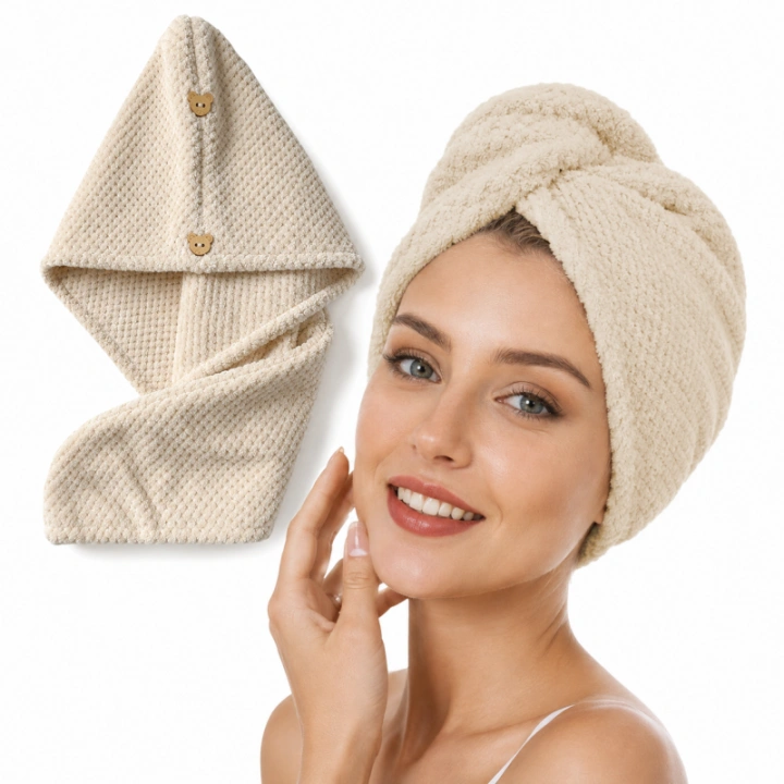 ECARLA ręcznik kapturek, turban do włosów 65x25cm Kremowy REC60K