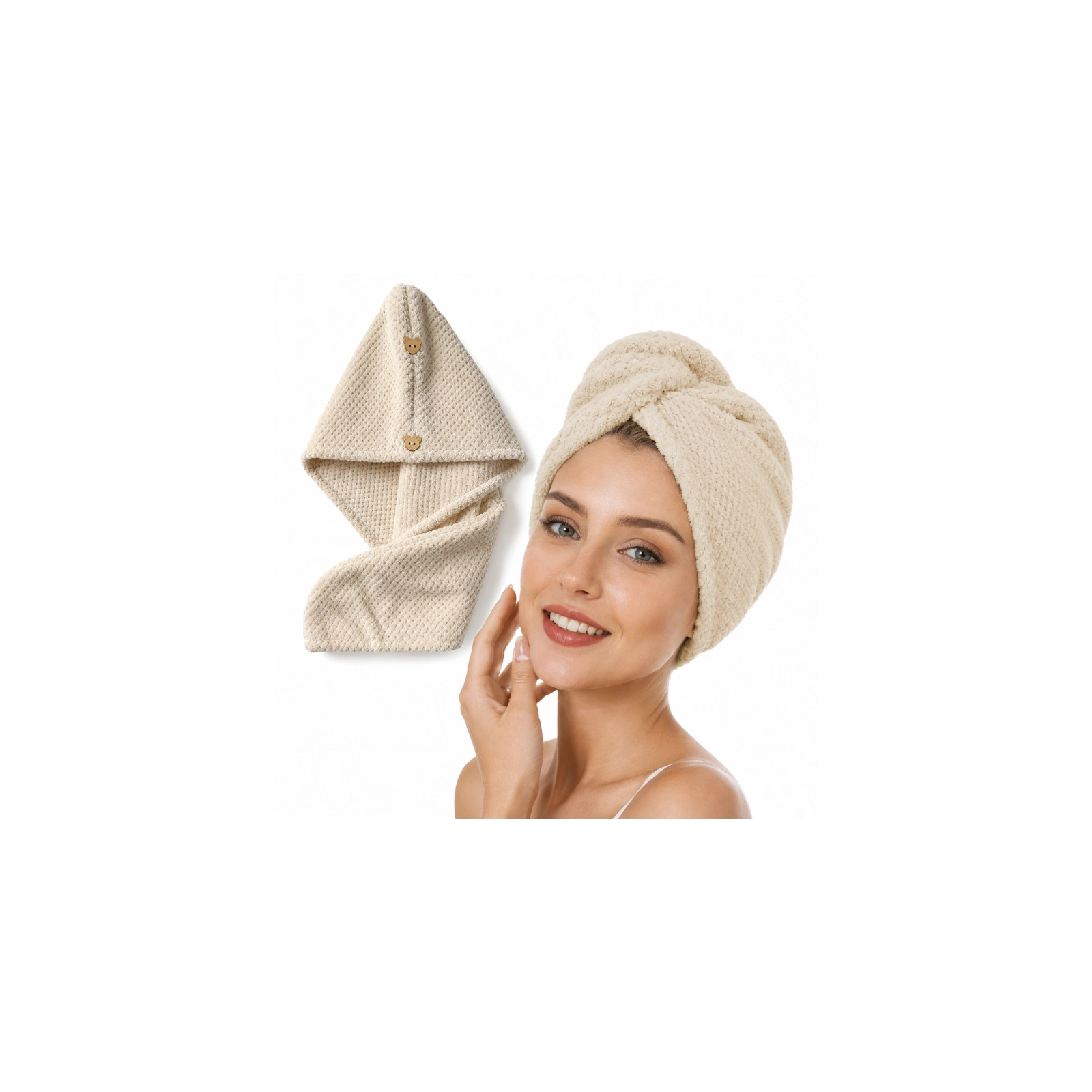 ECARLA ręcznik kapturek, turban do włosów 65x25cm Kremowy REC60K