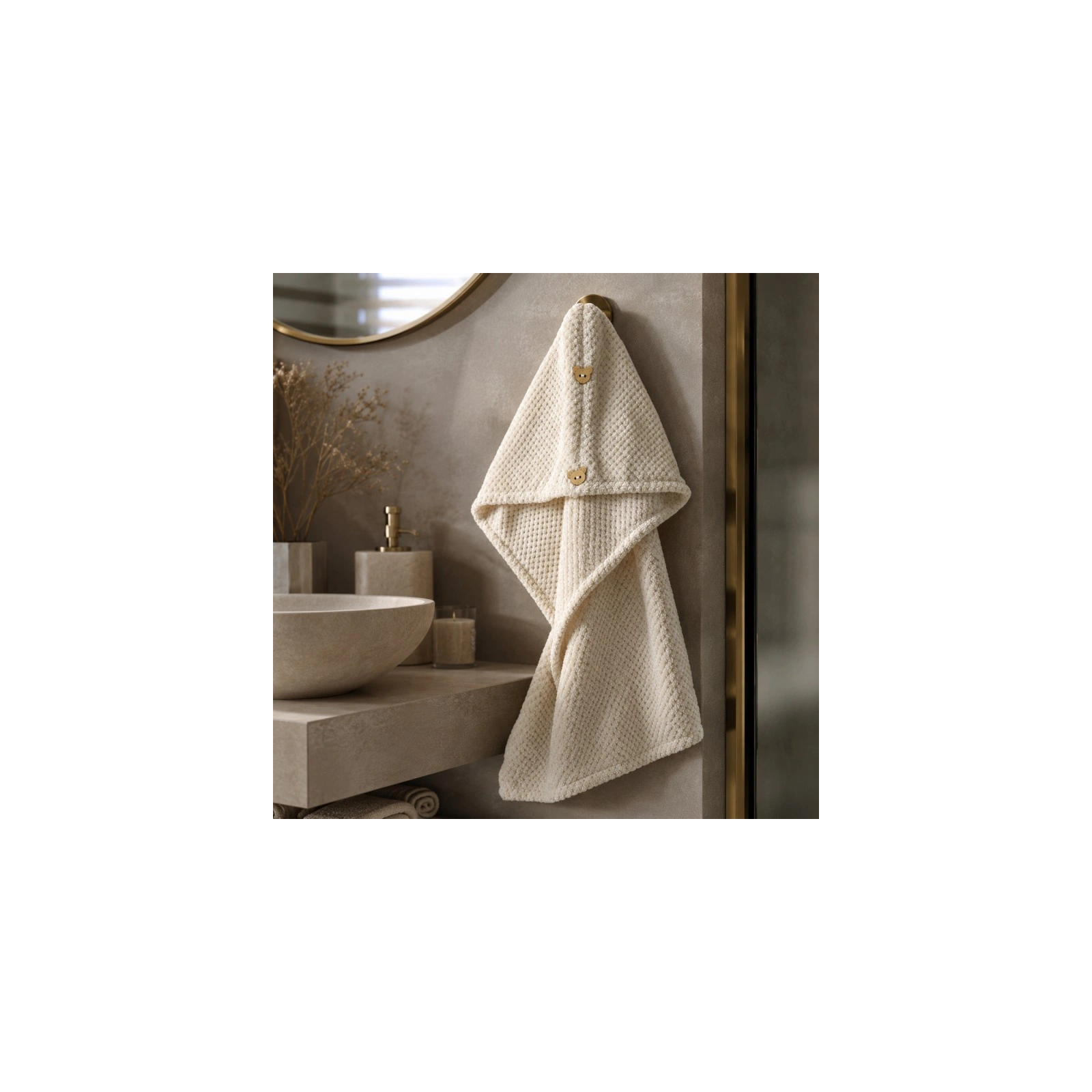 ECARLA ręcznik kapturek, turban do włosów 65x25cm Kremowy REC60K