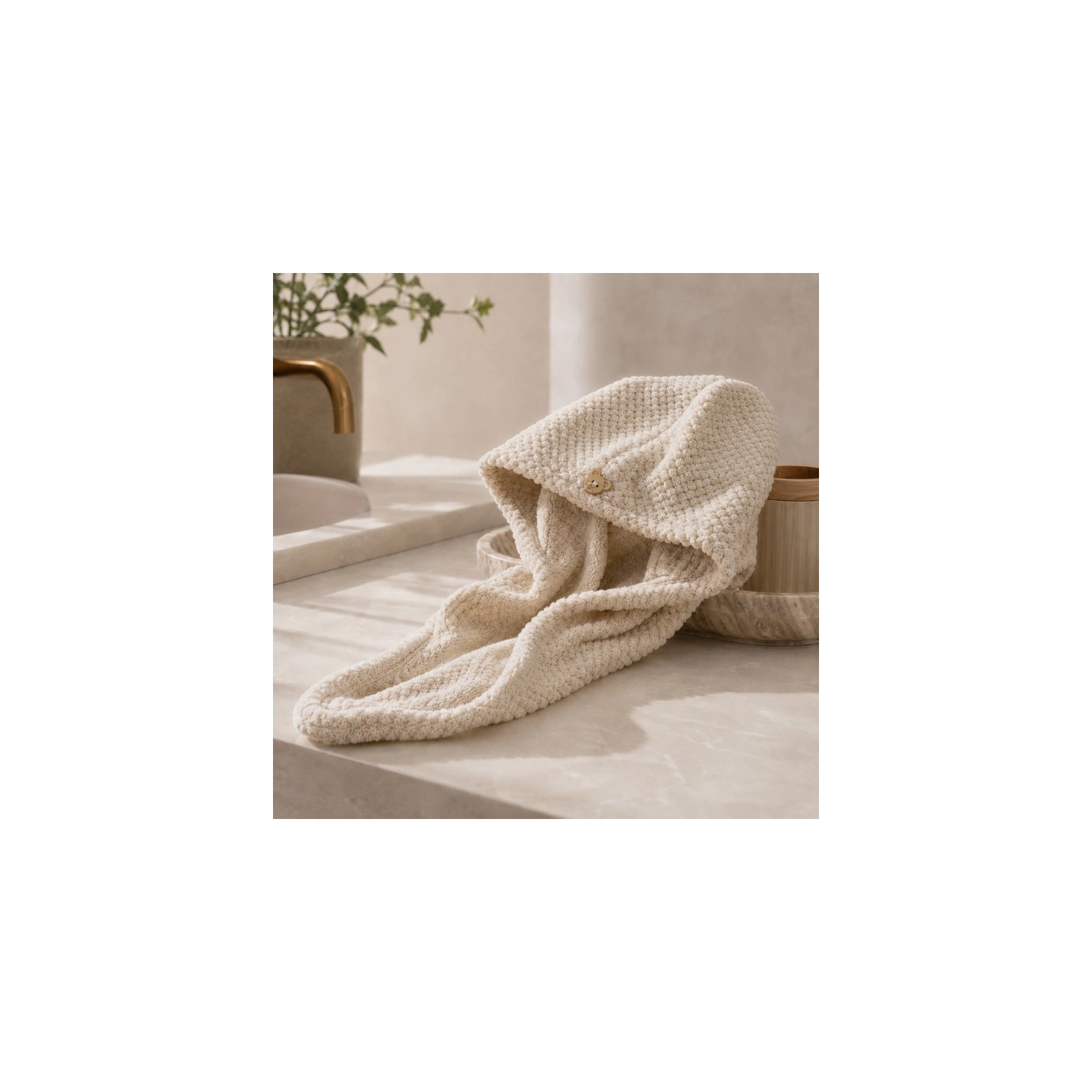 ECARLA ręcznik kapturek, turban do włosów 65x25cm Kremowy REC60K